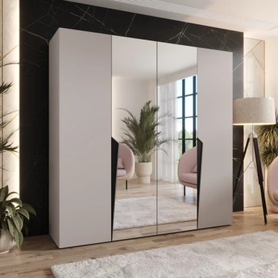 Čtyřdveřová šatní skříň 200 cm SORAYA 2 - kašmír / černé úchyty