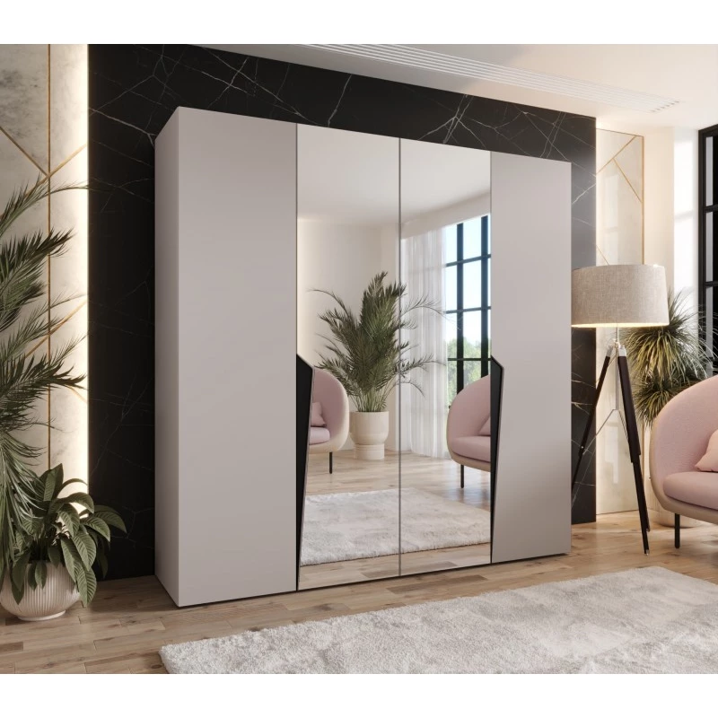 Čtyřdveřová šatní skříň 200 cm SORAYA 2 - kašmír / černé úchyty
