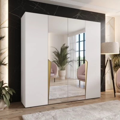 Čtyřdveřová šatní skříň 200 cm SORAYA 2 - bílá / zlaté úchyty