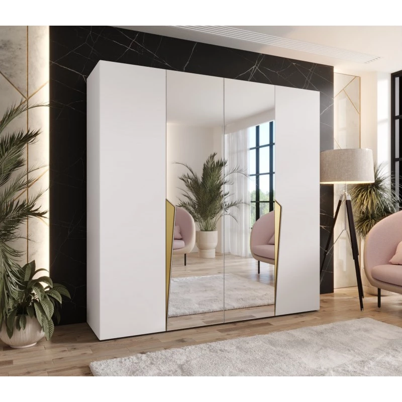 Čtyřdveřová šatní skříň 200 cm SORAYA 2 - bílá / zlaté úchyty