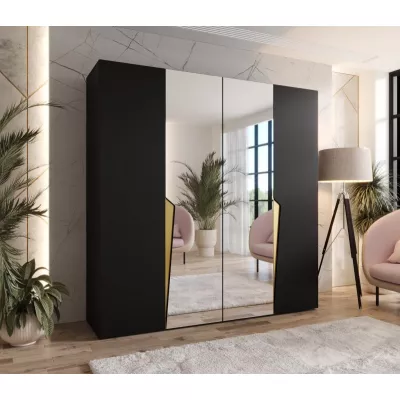 Čtyřdveřová šatní skříň 200 cm SORAYA 2 - černá / zlaté úchyty