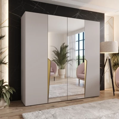 Čtyřdveřová šatní skříň 200 cm SORAYA 2 - kašmír / zlaté úchyty