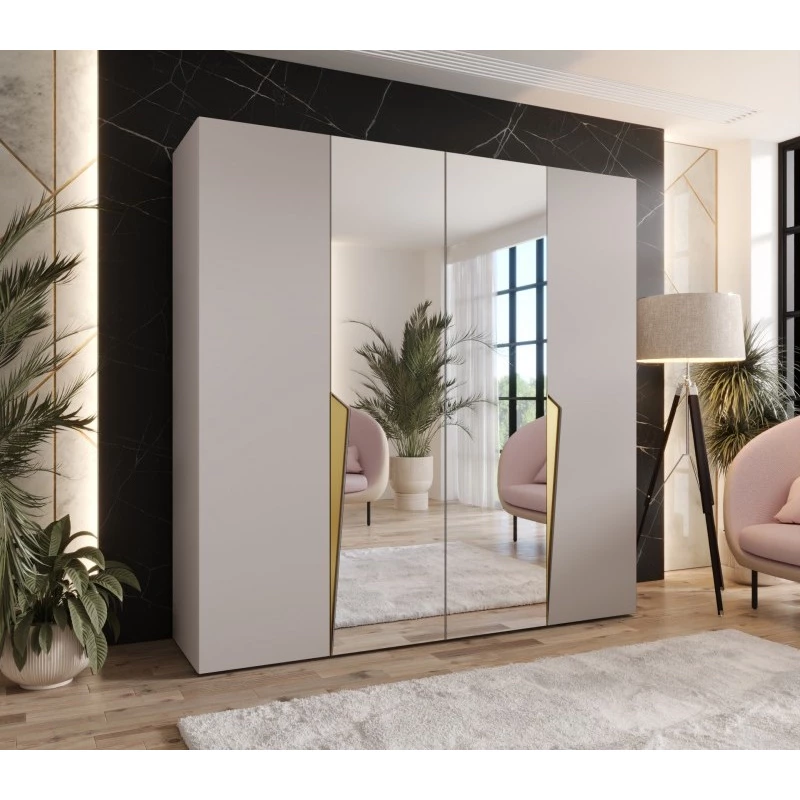 Čtyřdveřová šatní skříň 200 cm SORAYA 2 - kašmír / zlaté úchyty