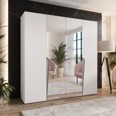 Čtyřdveřová šatní skříň 200 cm SORAYA 2 - bílá / kašmírové úchyty