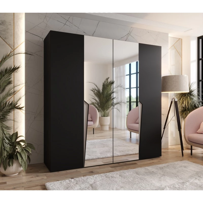 Čtyřdveřová šatní skříň 200 cm SORAYA 2 - černá / kašmírové úchyty