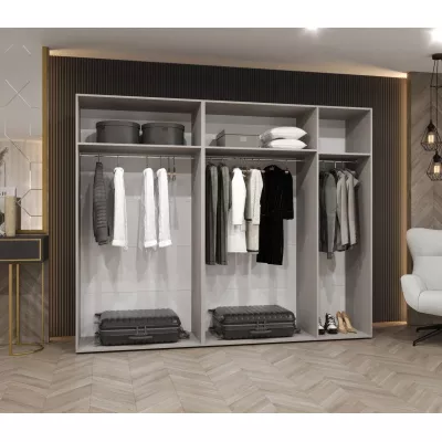 Široká šatní skříň 250 cm SORAYA 2 se zrcadlem - bílá / černé úchyty