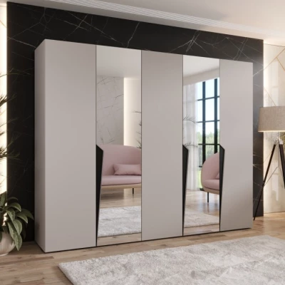 Široká šatní skříň 250 cm SORAYA 2 se zrcadlem - kašmír / černé úchyty