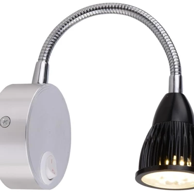 Nástěnná LED lampička k posteli DINO - 3W, 3000K (teplá bílá), chromovaná / černá