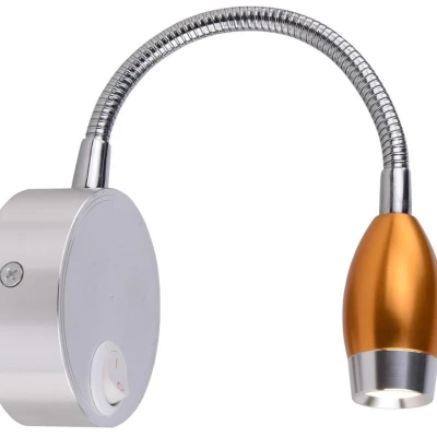 Nástěnná LED lampa k posteli DINO, 3W, 3000K (teplá bílá), zlatá / chromovaná