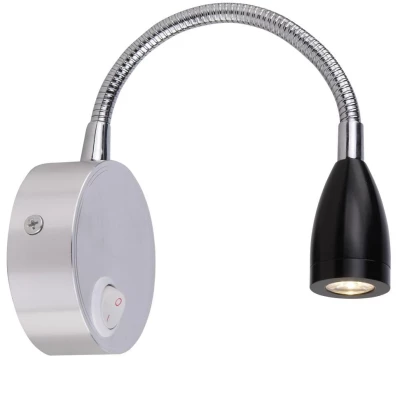 Nástěnná LED lampa k posteli DINO, 3W, 3000K (teplá bílá), černá / chromovaná