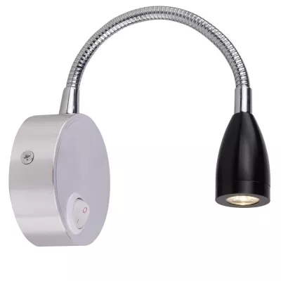 Nástěnná LED lampa k posteli DINO, 3W, 3000K (teplá bílá), černá / chromovaná