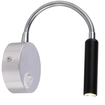 Nástěnná čtecí LED lampa k posteli DINO - 3W, 3000K (teplá bílá), černá / chromovaná