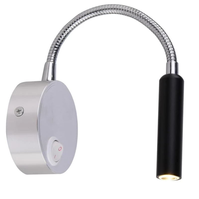 Nástěnná čtecí LED lampa k posteli DINO - 3W, 3000K (teplá bílá), černá / chromovaná