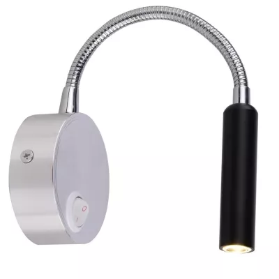 Nástěnná čtecí LED lampa k posteli DINO - 3W, 3000K (teplá bílá), černá / chromovaná