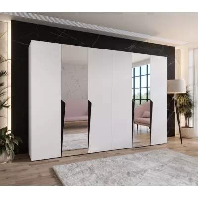 Zrcadlová šatní skříň 300 cm SORAYA 2 - bílá / černé úchyty
