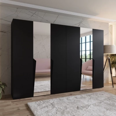 Zrcadlová šatní skříň 300 cm SORAYA 2 - černá / černé úchyty