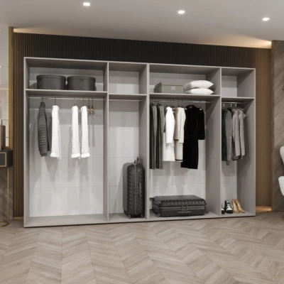 Zrcadlová šatní skříň 300 cm SORAYA 2 - kašmír / černé úchyty