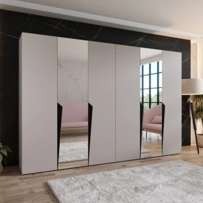 Zrcadlová šatní skříň 300 cm SORAYA 2 - kašmír / černé úchyty