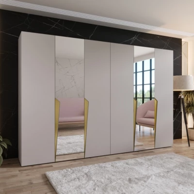 Zrcadlová šatní skříň 300 cm SORAYA 2 - kašmír / zlaté úchyty