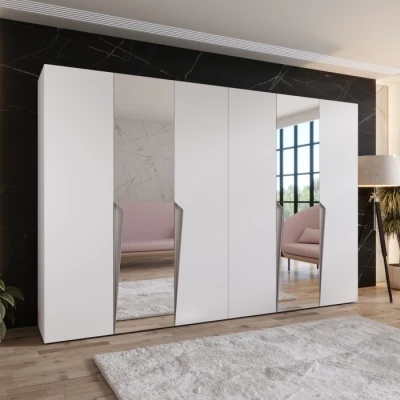 Zrcadlová šatní skříň 300 cm SORAYA 2 - bílá / kašmírové úchyty