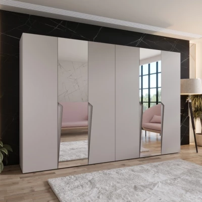 Zrcadlová šatní skříň 300 cm SORAYA 2 - kašmír / kašmírové úchyty