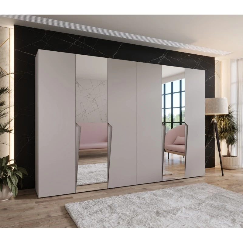 Zrcadlová šatní skříň 300 cm SORAYA 2 - kašmír / kašmírové úchyty