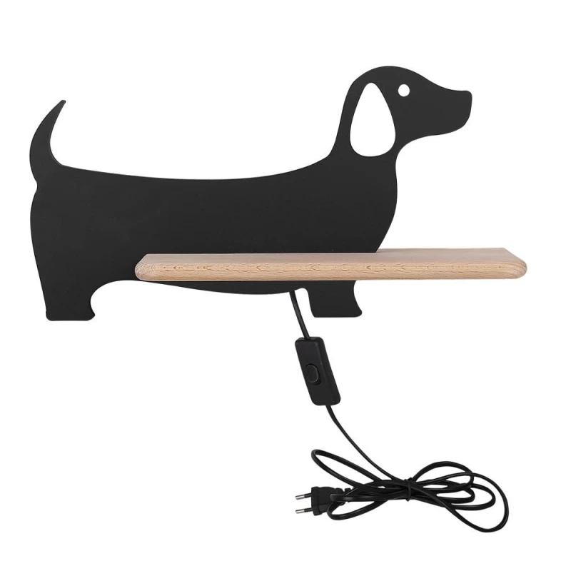 Dětská LED nástěnná lampička do zásuvky DOG - 5W, 4000K (denní bílá), černá