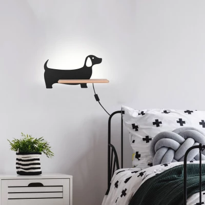 Dětská LED nástěnná lampička do zásuvky DOG - 5W, 4000K (denní bílá), černá