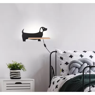 Dětská LED nástěnná lampička do zásuvky DOG - 5W, 4000K (denní bílá), černá