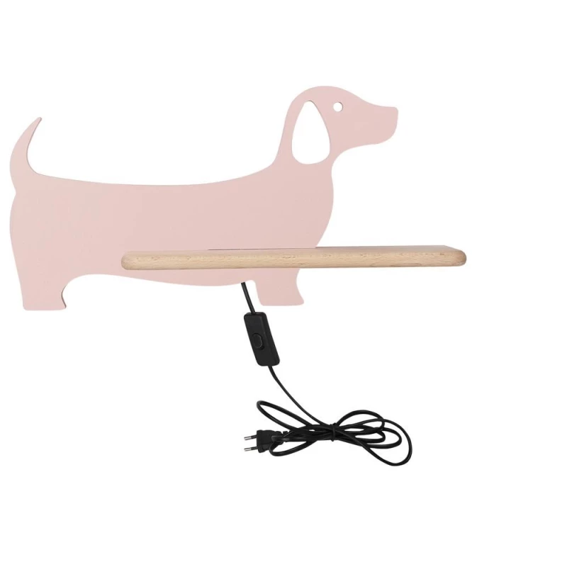 Dětská LED nástěnná lampička do zásuvky DOG - 5W, 4000K (denní bílá), růžová