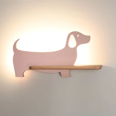 Dětská LED nástěnná lampička do zásuvky DOG - 5W, 4000K (denní bílá), růžová