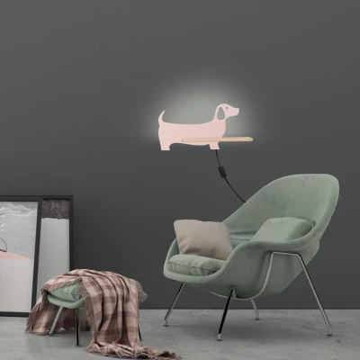 Dětská LED nástěnná lampička do zásuvky DOG - 5W, 4000K (denní bílá), růžová