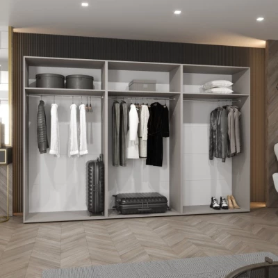 Velká zrcadlová šatní skříň 300 cm SORAYA 2 - bílá / černé úchyty