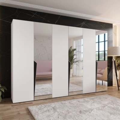 Velká zrcadlová šatní skříň 300 cm SORAYA 2 - bílá / černé úchyty