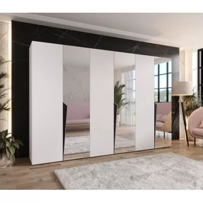 Velká zrcadlová šatní skříň 300 cm SORAYA 2 - bílá / černé úchyty