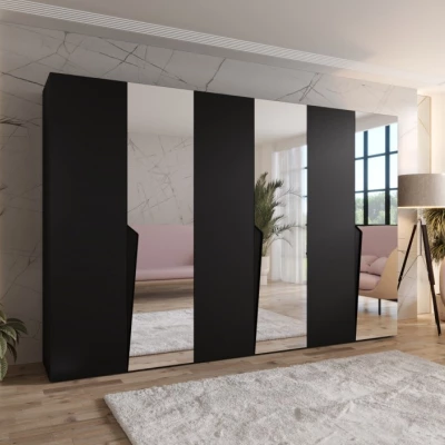 Velká zrcadlová šatní skříň 300 cm SORAYA 2 - černá / černé úchyty