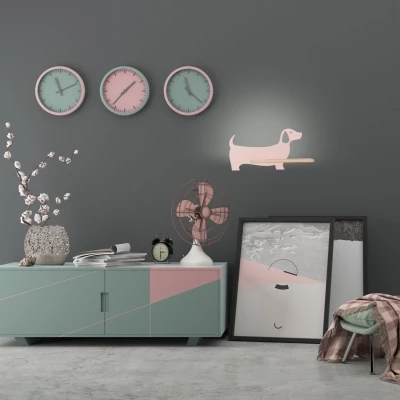 Nástěnná lampička do dětského pokoje DOG - 5W, 4000K (denní bílá), růžová