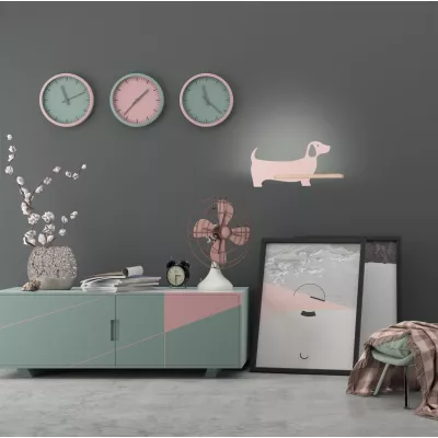 Nástěnná lampička do dětského pokoje DOG - 5W, 4000K (denní bílá), růžová