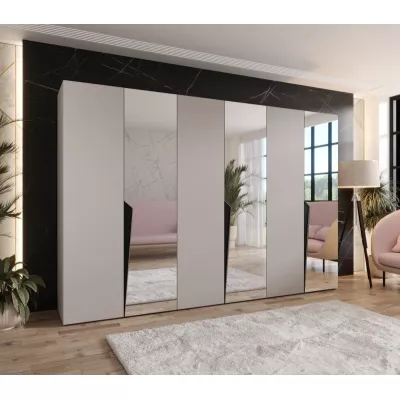 Velká zrcadlová šatní skříň 300 cm SORAYA 2 - kašmír / černé úchyty