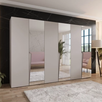 Velká zrcadlová šatní skříň 300 cm SORAYA 2 - kašmír / kašmírové úchyty