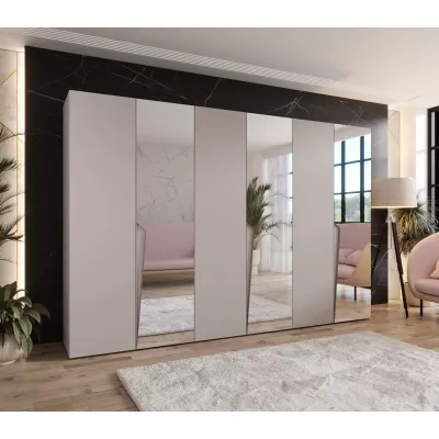 Velká zrcadlová šatní skříň 300 cm SORAYA 2 - kašmír / kašmírové úchyty