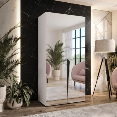 Zrcadlová šatní skříň 100 cm SORAYA 3 - bílá / černý úchyt