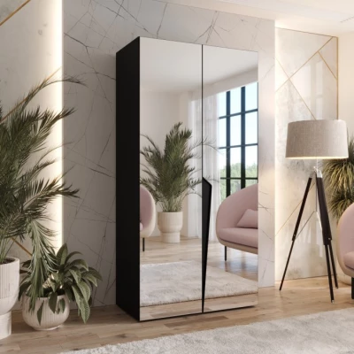 Zrcadlová šatní skříň 100 cm SORAYA 3 - černá / černý úchyt