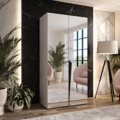 Zrcadlová šatní skříň 100 cm SORAYA 3 - kašmír / černý úchyt