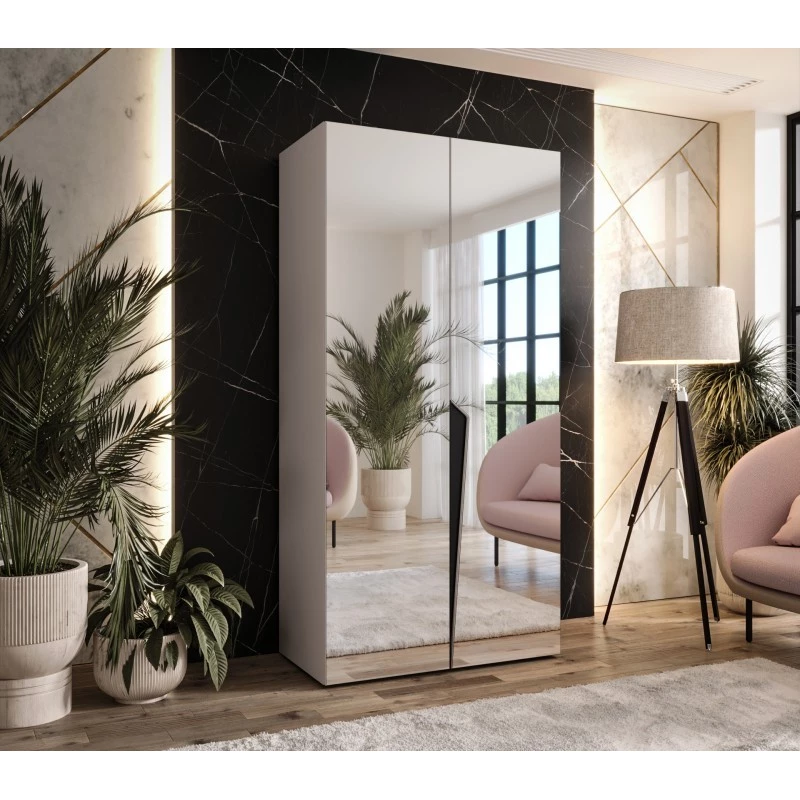 Zrcadlová šatní skříň 100 cm SORAYA 3 - kašmír / černý úchyt