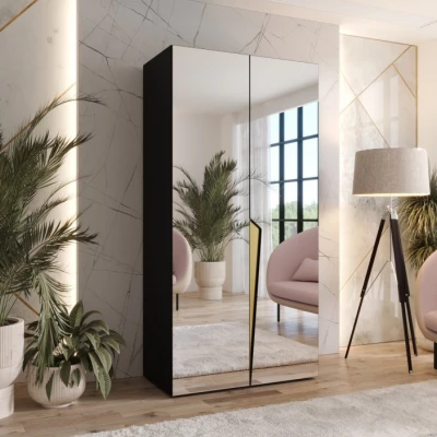 Zrcadlová šatní skříň 100 cm SORAYA 3 - černá / zlatý úchyt