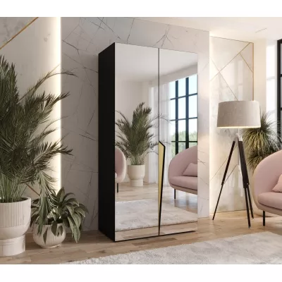 Zrcadlová šatní skříň 100 cm SORAYA 3 - černá / zlatý úchyt