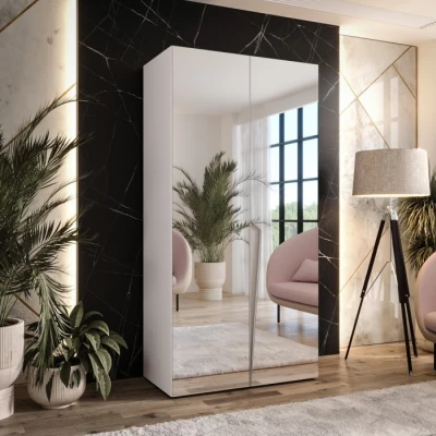 Zrcadlová šatní skříň 100 cm SORAYA 3 - bílá / kašmírový úchyt