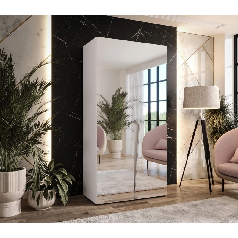 Zrcadlová šatní skříň 100 cm SORAYA 3 - bílá / kašmírový úchyt