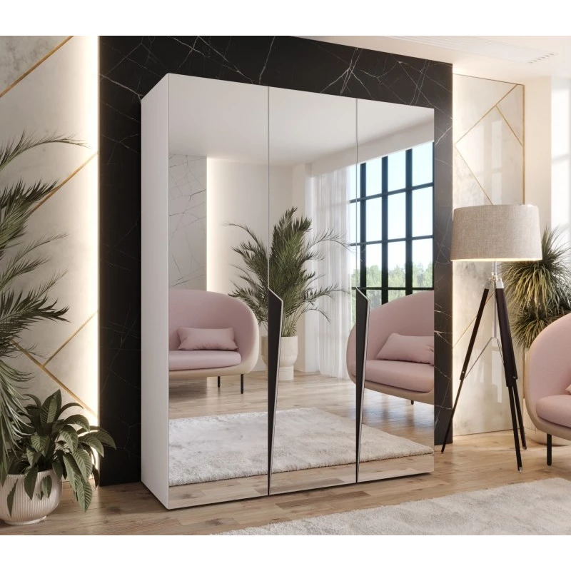 Elegantní zrcadlová skříň 150 cm SORAYA 3 - bílá / černé úchyty